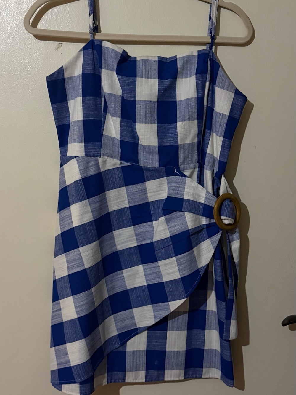 Blue and White Gingham Belted Dress